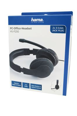 Hama PC-Office-Headset HS-P200 Stereo, Schwarz 139923 Klinke Mikrofon 2m