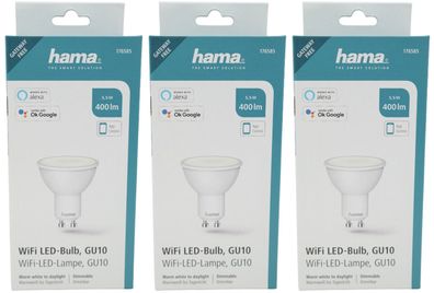 3x HAMA WiFi-LED-Lampe, GU10, 5,5W, Weiß, dimmbar App-Steuerung Alexa und Google