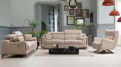 Sofagarnitur Wohnzimmer Dreisitzer Sofa Komplett Einsitzer Sessel Textil Möbel