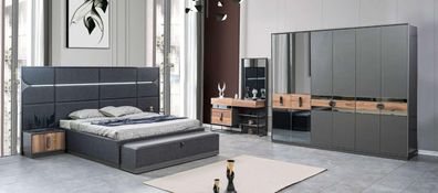Schlafzimmer Set Bett 2x Nachttische Kleiderschrank Möbel Luxus Set Neu