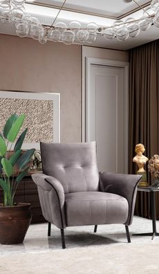 Designer Sessel Wohnzimmer Möbel Modern Luxus Sessel Grau Polster Textil