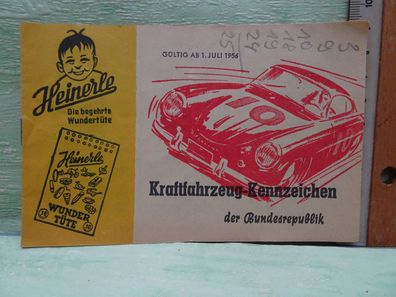 altes Heft 1956 Heinerle Wundertüte Kraftfahrzeug-Kennzeichen der Bundesrepublik