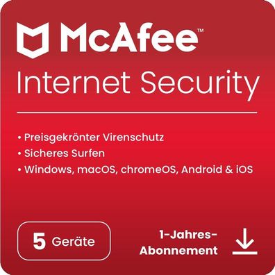 McAfee Internet Security, 5 Geräte 1 Jahr, 2024, Download