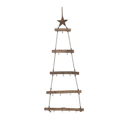 Clayre & Eef Hängende Leiter Weihnachtsbäume 46x5x110 cm Braun Holz