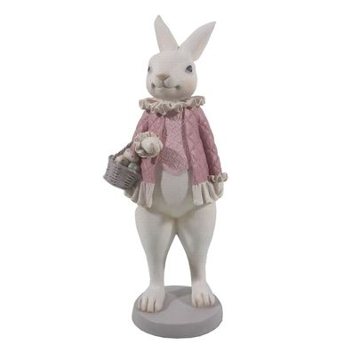 Clayre & Eef Figur Kaninchen 10x10x25 cm Weiß Rosa Polyresin (Gr. 10x10x25 cm)
