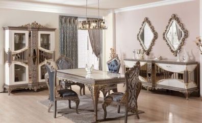 Luxuriöse Weiße Esszimmer Garnitur Esszimmer Möbel Tisch Stühle Spiegel