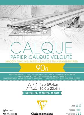 Clairefontaine 975094C Block Transparentpapier (DIN A2, 42 x 59,4 cm, 50 Blatt, ...