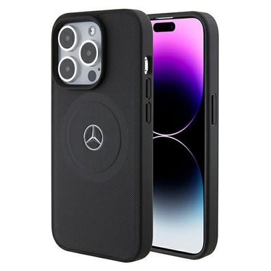 Handyhülle Case iPhone 15 Pro Max Mercedes Echtleder geriffelt MagSafe schwarz