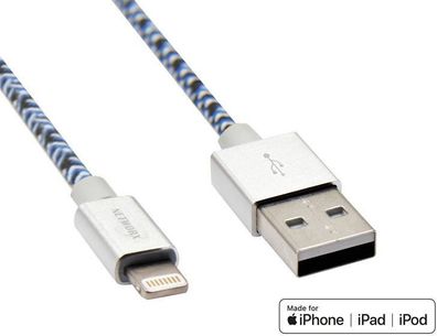 Networx Fancy 2.0 Lightningkabel Lightning-USB-Kabel 1 Meter blau-schwarz-weiß
