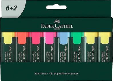 Faber-Castell 254863 - Textmarker Set TL 48, 8er Etui, Neon Farben, mit langlebige...