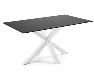 Tisch Argo 180 x 100 x 75 cm Epoxidweiß und schwarzes Glas Esszimmer Esstisch