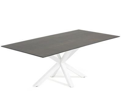 Tisch Argo 180 x 100 x 75 cm weißer Porzellan, weiße Stahlstruktur Esszimmer Neu