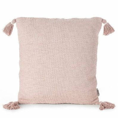 Kissenhülle mit Quasten rosa 45 x 45 cm Einfarbig Kissenbezug Baumwolle Deko Modern
