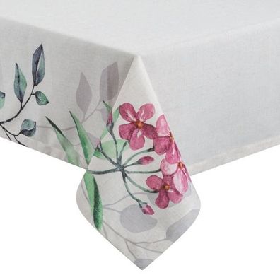 Tischdecke Tischtuch 140x280 cm weiß rosa Tischwäsche Deko Blumen Dekoration modern