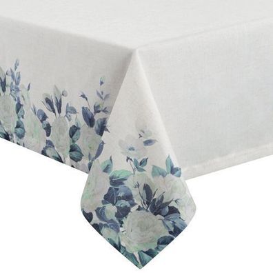 Tischdecke Tischtuch 140x300 cm weiß blau Deko Tischwäsche Blumen Dekoration Modern