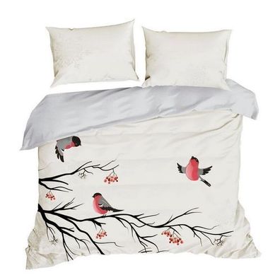Bettwäsche Kissenbezug Bettbezug 3-tlg 160x200 cm Weihnachten Vogel Baumwolle Deko