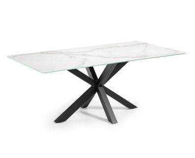 Tisch Argo 200 x 100 x 75 cm Epoxidschwarz und Kalos blanco Glas Esszimmer Neu