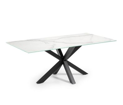 Tisch Argo 180 x 100 x 75 cm Epoxidschwarz und Kalos blanco Glas, schwarze Neu