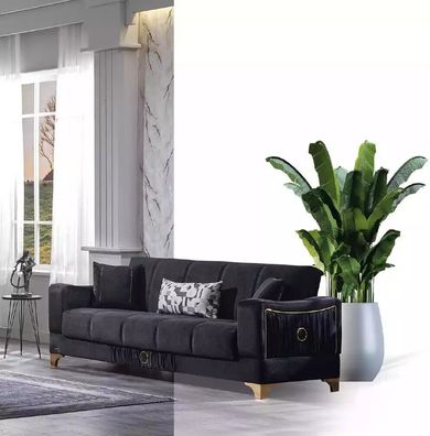 Schwarzer Dreisitzer Luxus Couch Wohnzimmer 3-Sitzer Polster Couchen Sofa