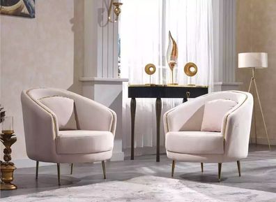 Moderner Sessel Wohnzimmer Einsitzer Designer Lounge Farbe beige Holz