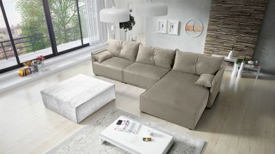 Ecksofa mit Schlaffunktion HUNTER in Stoff Royal Graubeige Ottomane Rechts