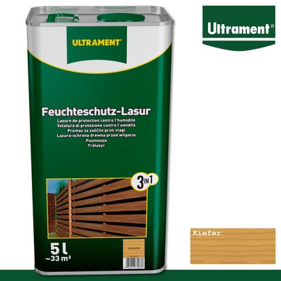 Ultrament 5 l Feuchteschutz Lasur 3in1 Holzlasur für Pergola Zaun Tor Kiefer