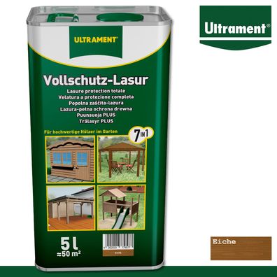 Ultrament 5 l Vollschutz Lasur 7in1 Holzschutz Holzlasur für Außen Eiche