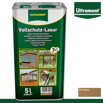 Ultrament 5 l Vollschutz Lasur 7in1 Holzschutz Holzlasur für Außen Kiefer