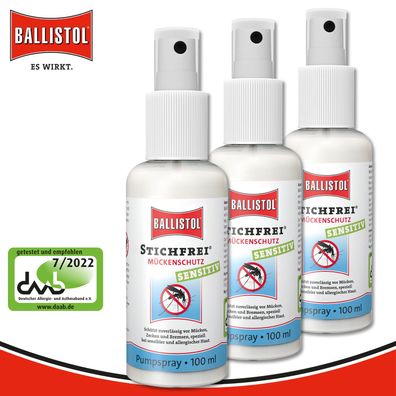 Ballistol 3 x 100 ml Stichfrei Mückenschutz Sensitiv gegen Mücken Bremsen Zecken