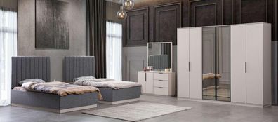 Schlafzimmer Moderne 2x Luxusbetten Nachttisch Kleiderschrank 5tlg.