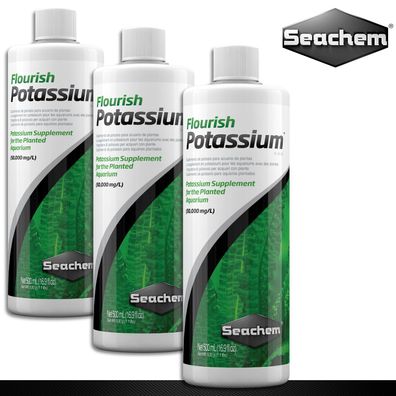 Seachem 3x 500 ml Flourish Potassium Kalium-Dünger für Aquarienpflanzen Wachstum