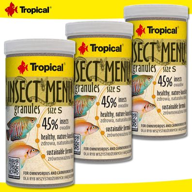 Tropical 3x 250 ml Insect Menu Granules S für alles- und fleischfressende Fische