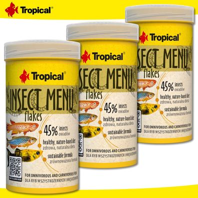 Tropical 3 x 100 ml Insect Menu Flakes für alles- und fleischfressende Fische