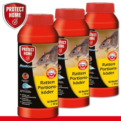 Protect Home 3x 500g Rodicum Ratten Portionsköder (50 Beutel à 10g) Bekämpfung