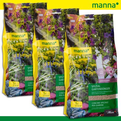 MANNA 3 x 1 kg Spezial Gartendünger organisch-mineralischer Universaldünger