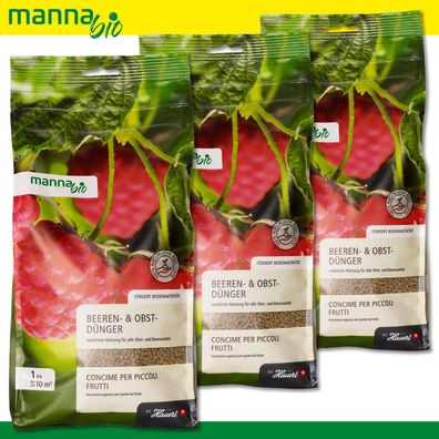 MANNA 3 x 1 kg Bio Beeren- und Obstdünger Langzeitdünger Erdbeeren Himbeeren