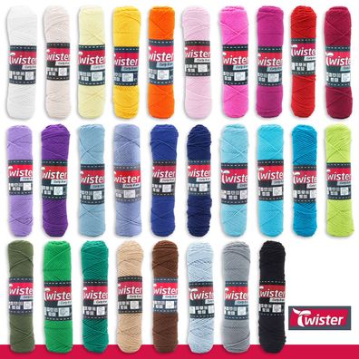 Twister 3 x 50 g Curly 8-fach Uni Baumwolle Topflappengarn Wolle 28 Farben