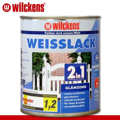 Wilckens 750 ml Weisslack 2in1 glänzend Grundierung Holzlack Pflege Garten Türen