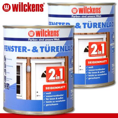 Wilckens 2 x 750 ml Türen & Fensterlack 2in1 seidenmatt Lackfarbe Sprühlack