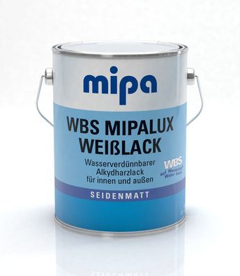 Mipa WBS Mipalux Weißlack - Alkydharzlack, seidenmatt/ 2,5L, weiß, Wasserbasis