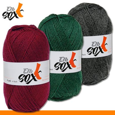 ggh 100 g ElbSox 4 flow Uni 4-fädig Wolle Garn Socken Strümpfe Stricken