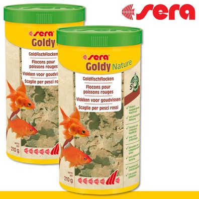 sera 2 x 1000 ml Goldy Nature Flocken Alleinfuttermittel für alle Goldfische