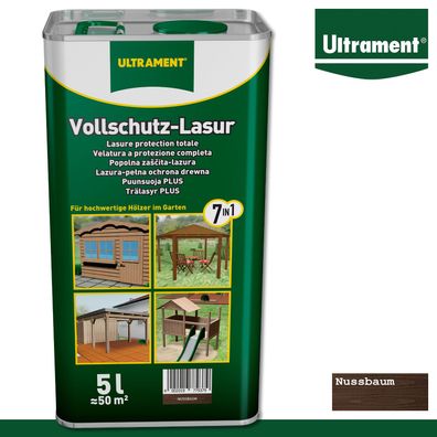 Ultrament 5 l Vollschutz Lasur 7in1 Holzschutz Holzlasur für Außen Nussbaum