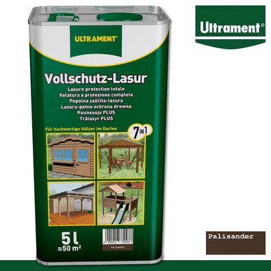Ultrament 5 l Vollschutz Lasur 7in1 Holzschutz Holzlasur für Außen Palisander