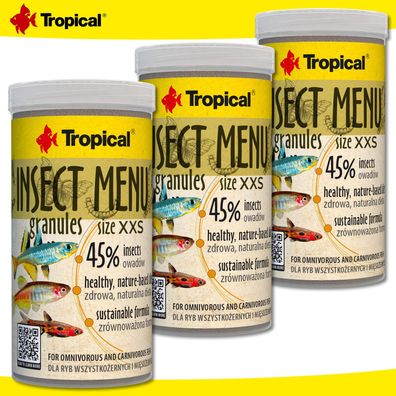 Tropical 3x250ml Insect Menu Granules XXS für alles- und fleischfressende Fische