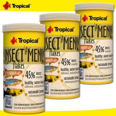 Tropical 3 x 250 ml Insect Menu Flakes für alles- und fleischfressende Fische