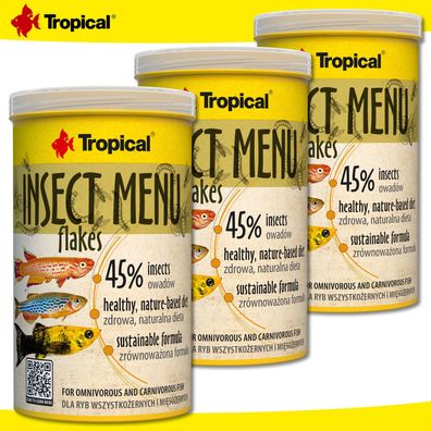 Tropical 3 x 1000 ml Insect Menu Flakes für alles- und fleischfressende Fische