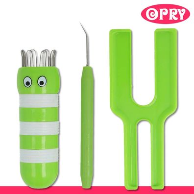 Opry Strickliesl Grün-Weiß | 3tlg Handarbeit Stricken Wolle Kinder Basteln