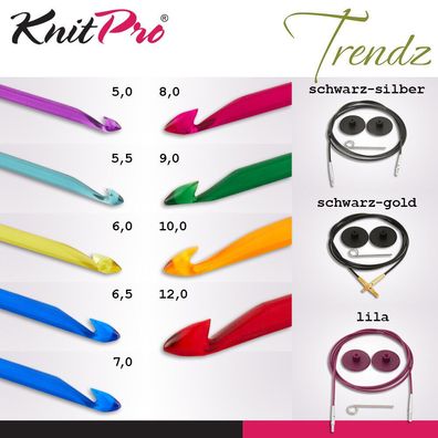 Knit Pro Trendz Austauschbare Tunesische Häkelnadel 9 Größen und passende Seile