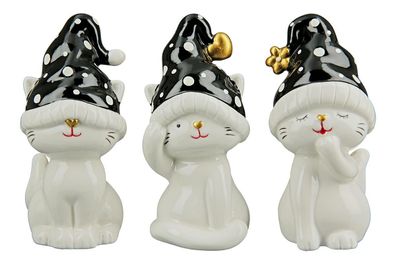 Katzen mit Mütze, 3er Set, Porzellan, D6xH12,5cm von Gilde